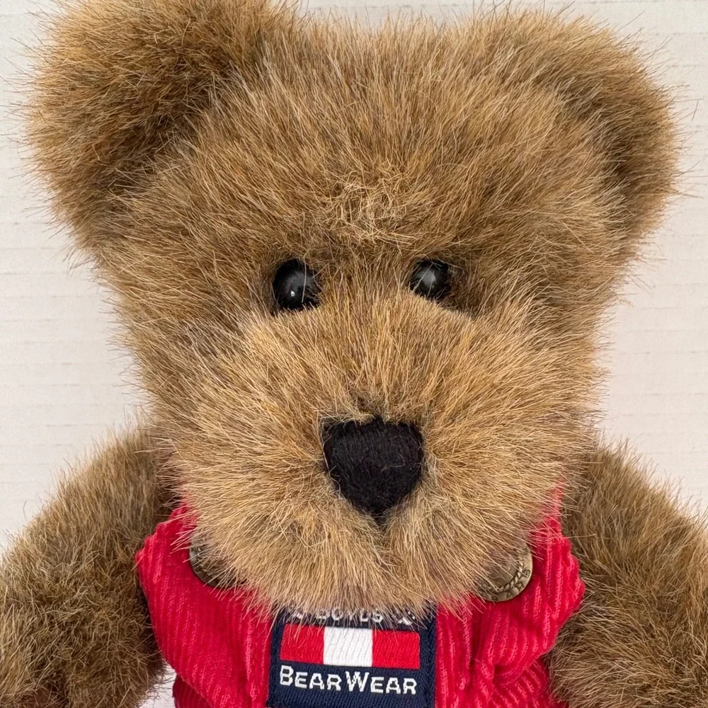 Boyds BearWear Plush Teddy Bear Brown Shaggy‎ Fur Red Corduroy Overalls 10 inch